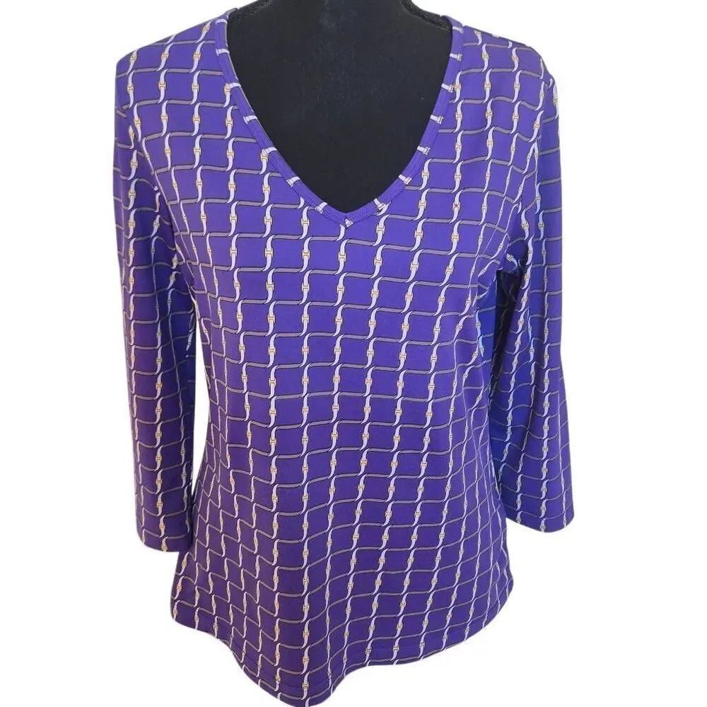 J McLaughlin Womens Signature Tee Catalina Cloth V Neck Blue Geometric Top Mediu